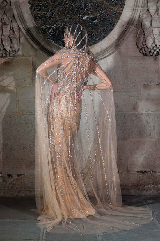 Gattinolli Marwan Nasrallah Designer Limited Edition Dress Beige Silver